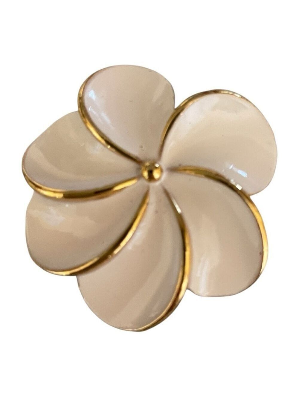 Trifari Unmarked Vintage White Swirly Floral Design Gold-Tone Trim Brooch